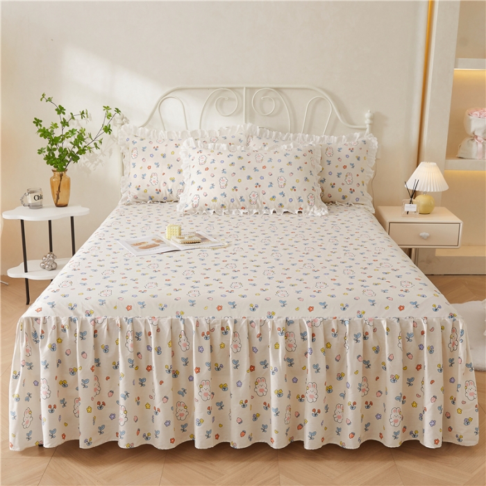 91家纺网 家纺一手货源 找家纺 十个点2024新款初遇系列 全棉床裙小清新四件套 元气兔兔