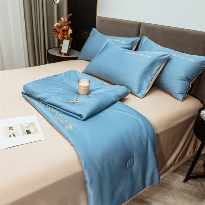 91家纺网 家纺一手货源 找家纺 （总）骏腾2023新款水洗冰丝夏被-终板山茶花5夏被套件