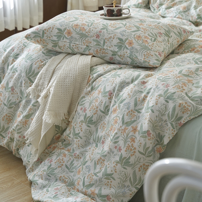 91家纺网 家纺一手货源 找家纺 荣轩家居 2023新款A类全棉双层纱印花四件套春意