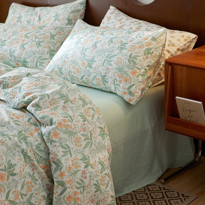 91家纺网 家纺一手货源 找家纺 荣轩家居 2023新款A类全棉双层纱印花四件套春意