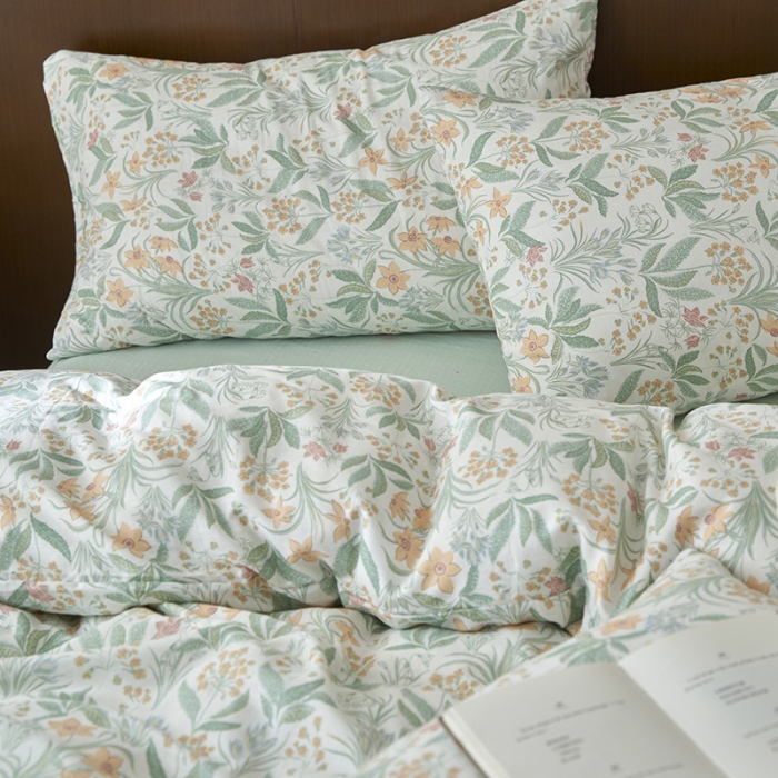 91家纺网 家纺一手货源 找家纺 荣轩家居 2023新款A类全棉双层纱印花四件套春意