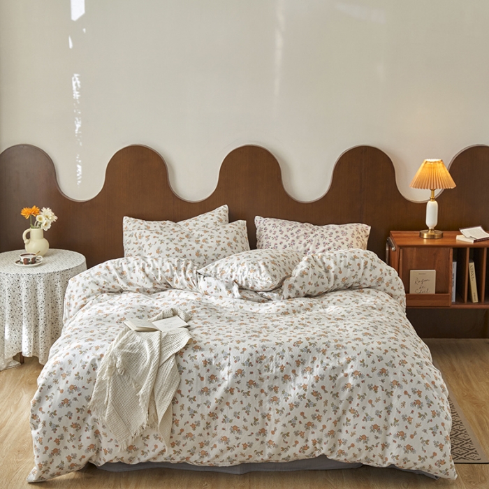 91家纺网 家纺一手货源 找家纺 荣轩家居 2023新款A类全棉双层纱印花四件套浮岚