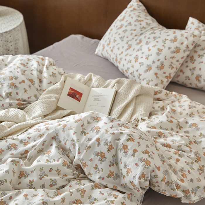 91家纺网 家纺一手货源 找家纺 荣轩家居 2023新款A类全棉双层纱印花四件套浮岚