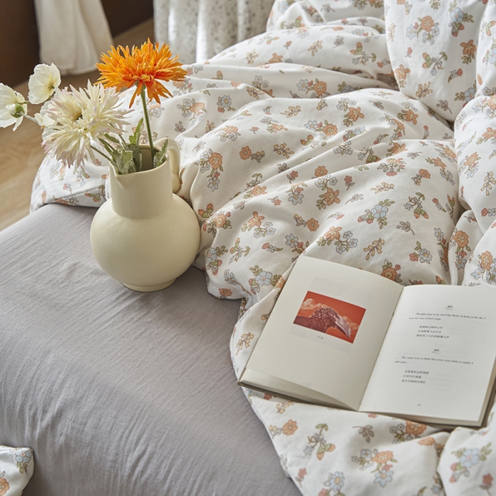 91家纺网 家纺一手货源 找家纺 荣轩家居 2023新款A类全棉双层纱印花四件套浮岚