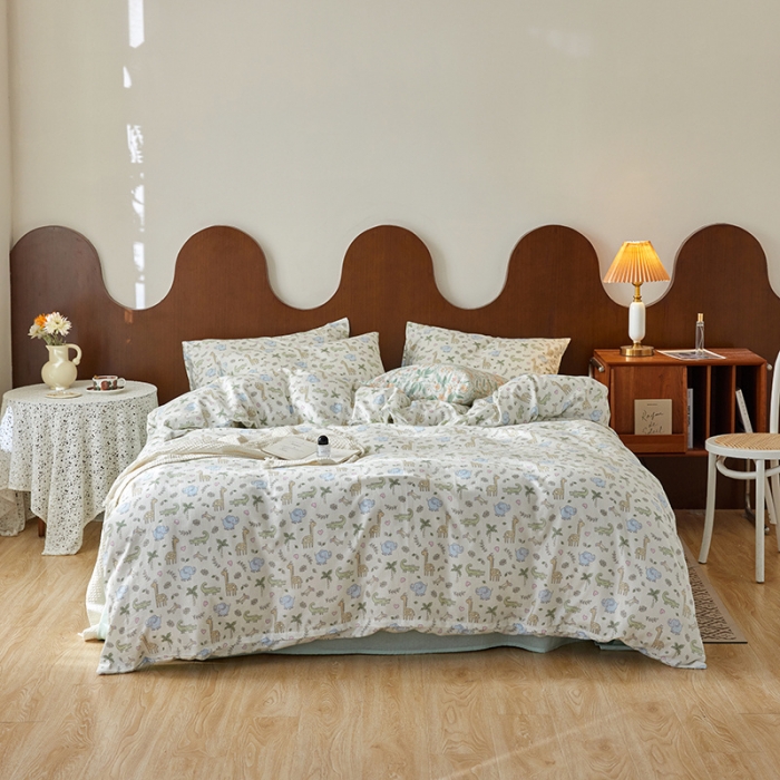 91家纺网 家纺一手货源 找家纺 荣轩家居 2023新款A类全棉双层纱印花四件套蓝色小象