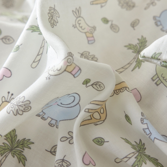 91家纺网 家纺一手货源 找家纺 荣轩家居 2023新款A类全棉双层纱印花四件套蓝色小象