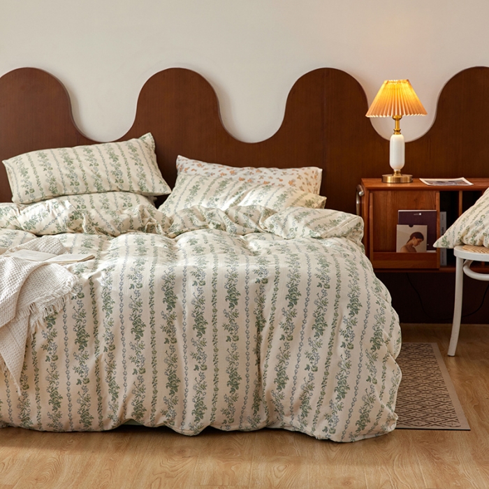 91家纺网 家纺一手货源 找家纺 荣轩家居 2023新款A类全棉双层纱印花四件套茹初