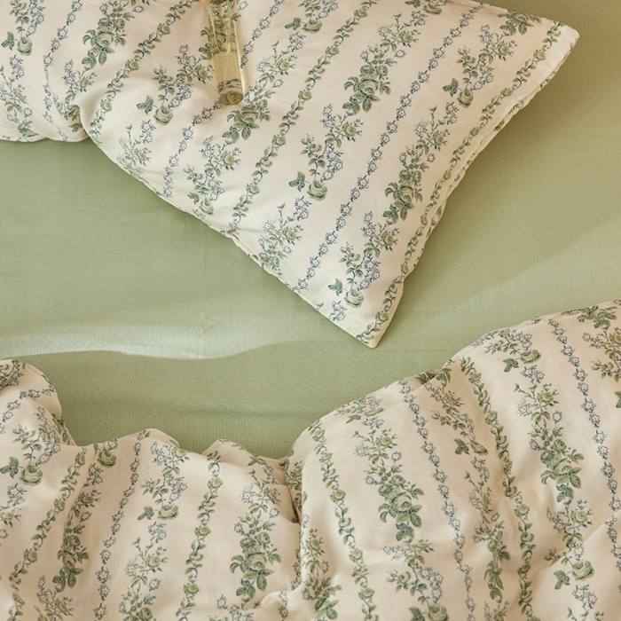 91家纺网 家纺一手货源 找家纺 荣轩家居 2023新款A类全棉双层纱印花四件套茹初