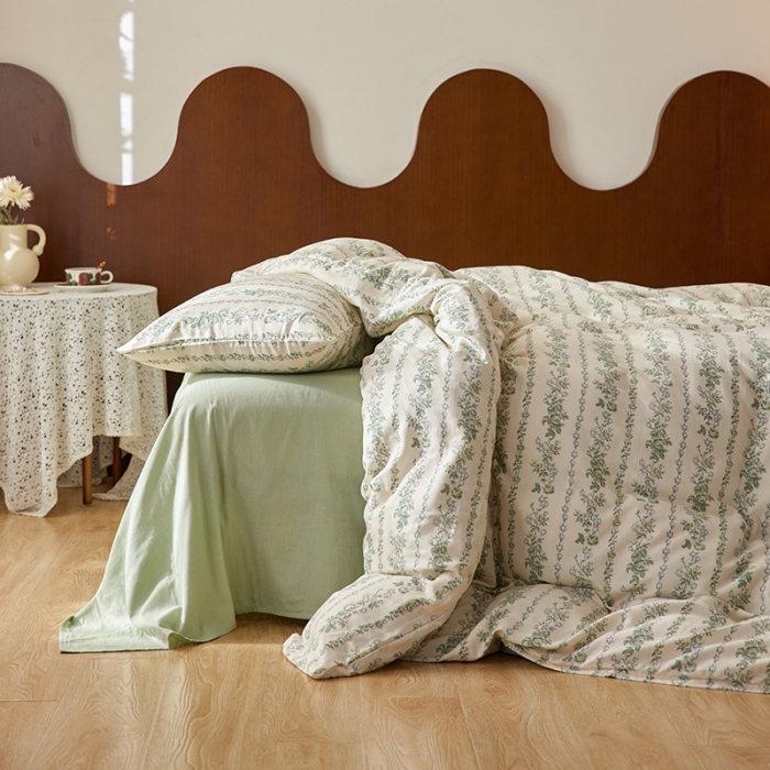 91家纺网 家纺一手货源 找家纺 荣轩家居 2023新款A类全棉双层纱印花四件套茹初