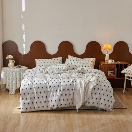 91家纺网 家纺一手货源 找家纺 荣轩家居 2023新款A类全棉双层纱印花四件套夕菲