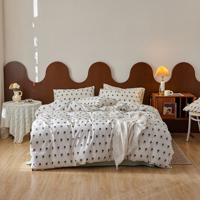 91家纺网 家纺一手货源 找家纺 荣轩家居 2023新款A类全棉双层纱印花四件套夕菲