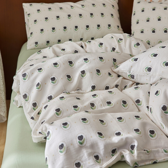 91家纺网 家纺一手货源 找家纺 荣轩家居 2023新款A类全棉双层纱印花四件套夕菲