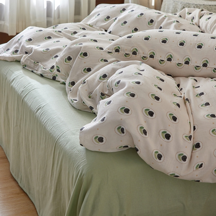 91家纺网 家纺一手货源 找家纺 荣轩家居 2023新款A类全棉双层纱印花四件套夕菲