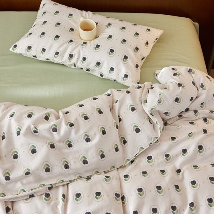 91家纺网 家纺一手货源 找家纺 荣轩家居 2023新款A类全棉双层纱印花四件套夕菲