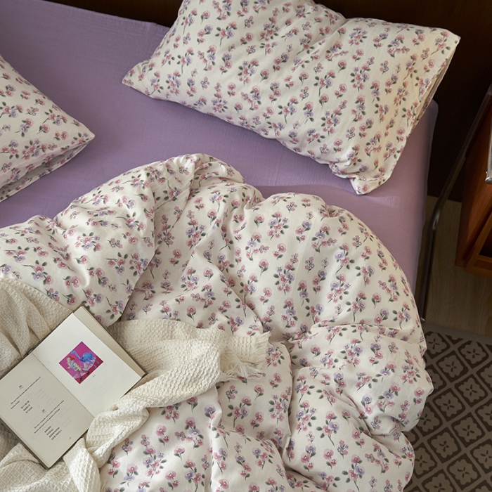 91家纺网 家纺一手货源 找家纺 荣轩家居 2023新款A类全棉双层纱印花四件套莹朵