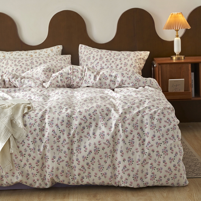 91家纺网 家纺一手货源 找家纺 荣轩家居 2023新款A类全棉双层纱印花四件套莹朵