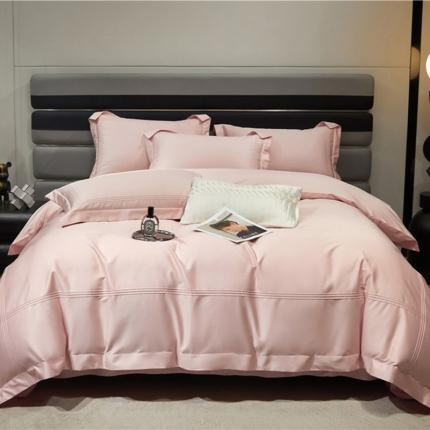 91家纺网 家纺一手货源 找家纺 薏思家纺 2023新款100支纯色长绒棉工艺款-四件套 樱花粉