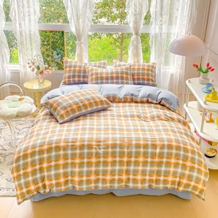 91家纺网 家纺一手货源 找家纺 (总）米瑞娜 2024新款春夏105克双层纱水洗棉麻印花四件套 