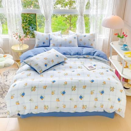 91家纺网 家纺一手货源 找家纺 (总）米瑞娜 2024新款春夏105克双层纱水洗棉麻印花四件套 