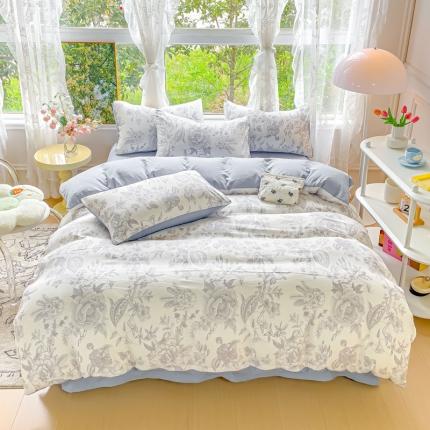 91家纺网 家纺一手货源 找家纺 (总）米瑞娜 2024新款春夏105克双层纱水洗棉麻印花四件套 