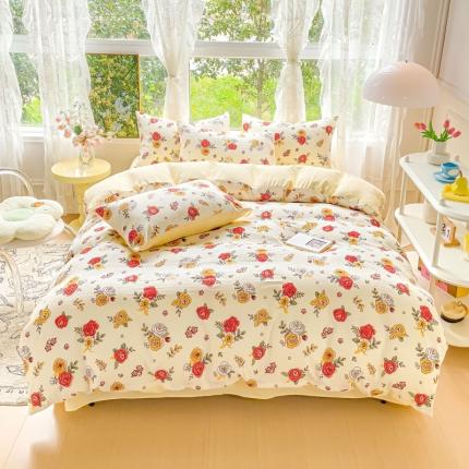 91家纺网 家纺一手货源 找家纺 (总）米瑞娜 2024新款春夏105克双层纱水洗棉麻印花四件套 