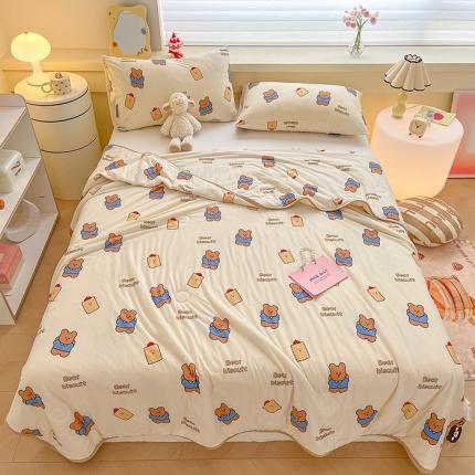 91家纺网 家纺一手货源 找家纺 桃子A类ins高品质小清新花卉卡通牛奶丝针织棉夏被针织棉夏被-熊熊乐园