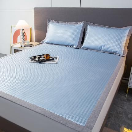 91家纺网 家纺一手货源 找家纺 简宜家居 2023新款冰丝复合席子 千鸟格-蓝