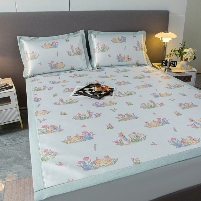 91家纺网 家纺一手货源 找家纺 简宜家居 2023新款冰丝复合席子 花园兔