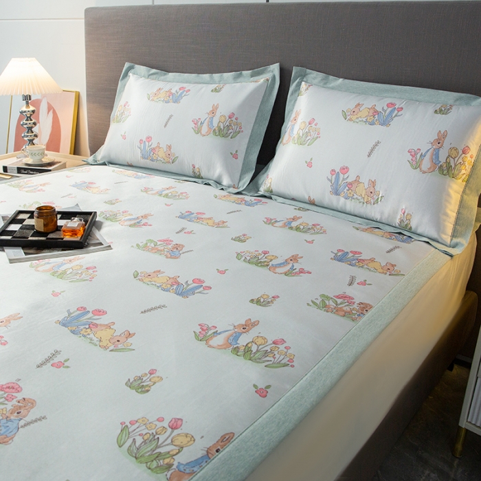 91家纺网 家纺一手货源 找家纺 简宜家居 2023新款冰丝复合席子 花园兔