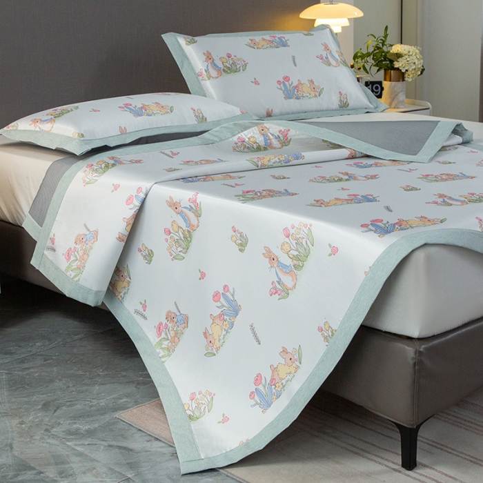 91家纺网 家纺一手货源 找家纺 简宜家居 2023新款冰丝复合席子 花园兔