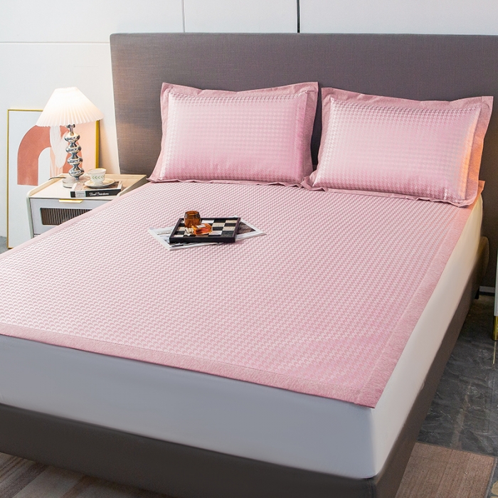 91家纺网 家纺一手货源 找家纺 简宜家居 2023新款冰丝复合席子 千鸟格 -粉