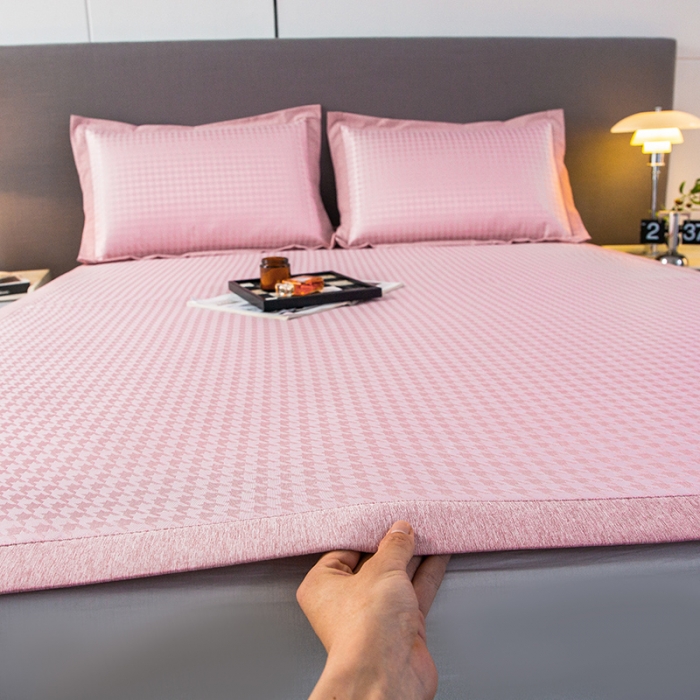 91家纺网 家纺一手货源 找家纺 简宜家居 2023新款冰丝复合席子 千鸟格 -粉