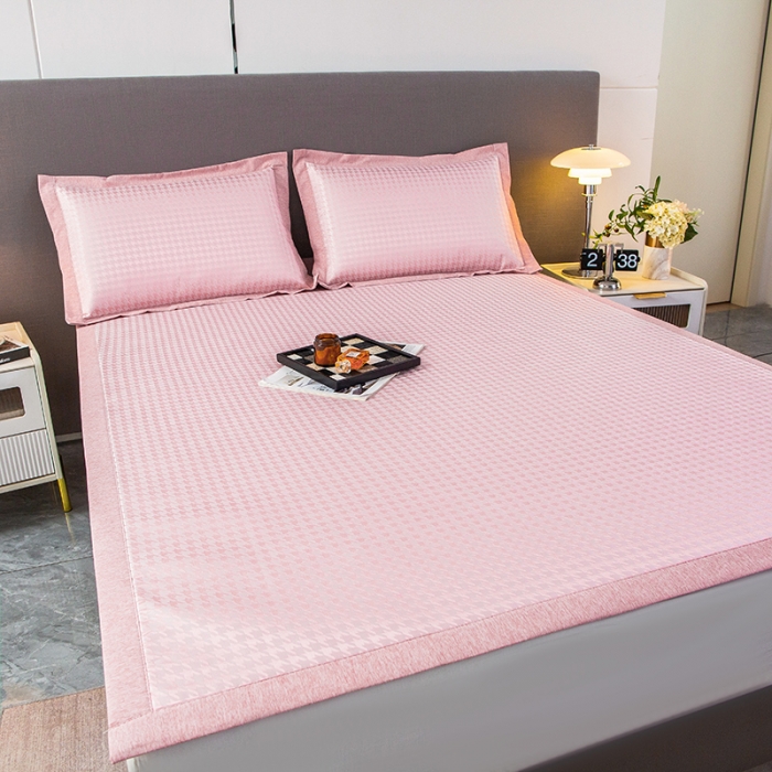 91家纺网 家纺一手货源 找家纺 简宜家居 2023新款冰丝复合席子 千鸟格 -粉