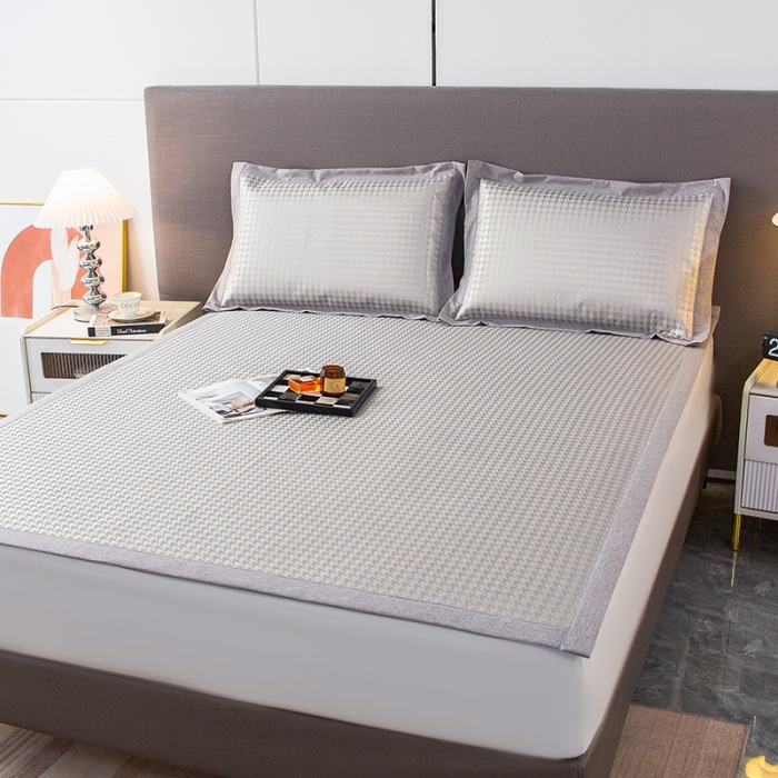 91家纺网 家纺一手货源 找家纺 简宜家居 2023新款冰丝复合席子 千鸟格-灰