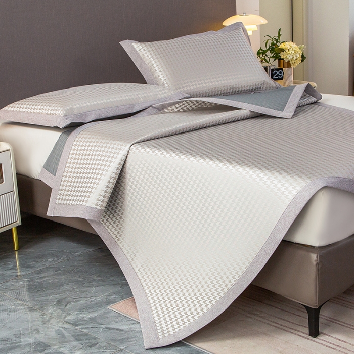 91家纺网 家纺一手货源 找家纺 简宜家居 2023新款冰丝复合席子 千鸟格-灰