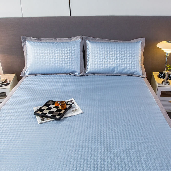 91家纺网 家纺一手货源 找家纺 简宜家居 2023新款冰丝复合席子 千鸟格-蓝