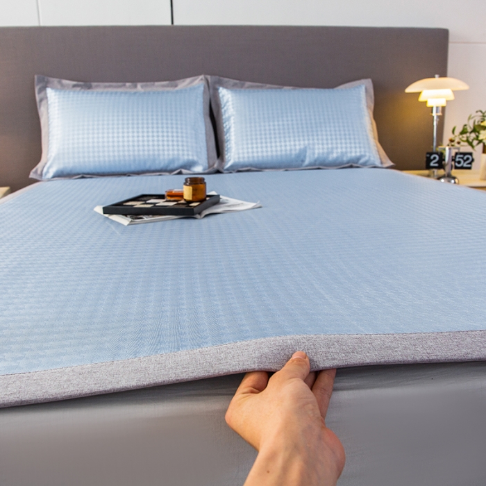 91家纺网 家纺一手货源 找家纺 简宜家居 2023新款冰丝复合席子 千鸟格-蓝