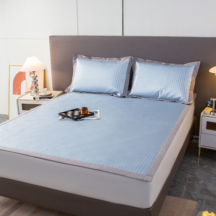 91家纺网 家纺一手货源 找家纺 简宜家居 2023新款冰丝复合席子 千鸟格-蓝