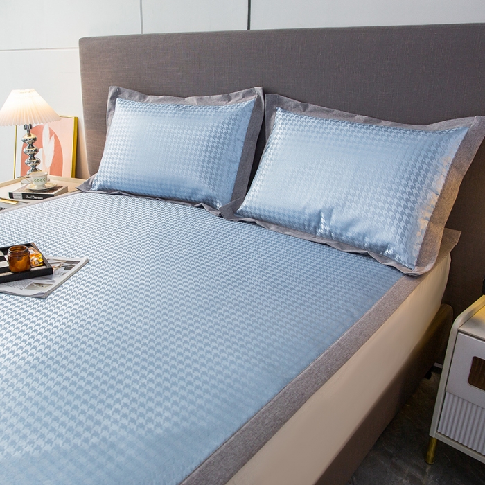 91家纺网 家纺一手货源 找家纺 简宜家居 2023新款冰丝复合席子 千鸟格-蓝