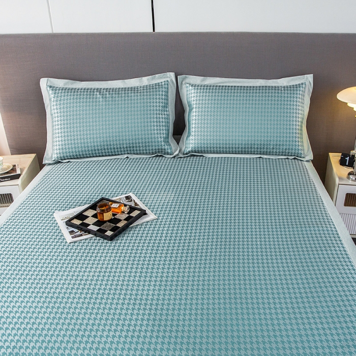 91家纺网 家纺一手货源 找家纺 简宜家居 2023新款冰丝复合席子 千鸟格-绿