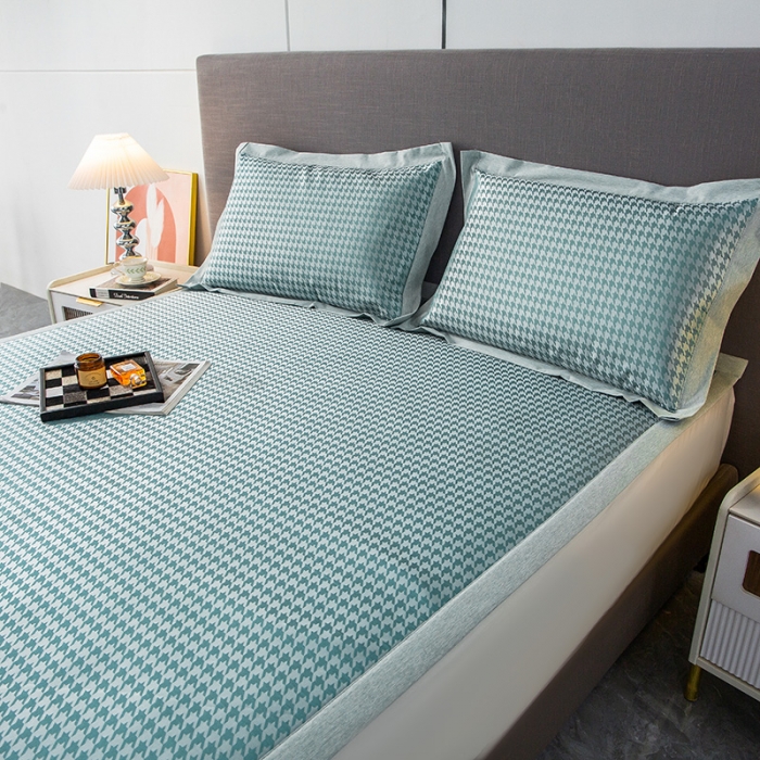 91家纺网 家纺一手货源 找家纺 简宜家居 2023新款冰丝复合席子 千鸟格-绿