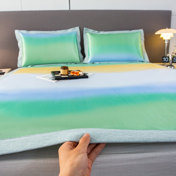 91家纺网 家纺一手货源 找家纺 简宜家居 2023新款冰丝复合席子 炫彩-绿