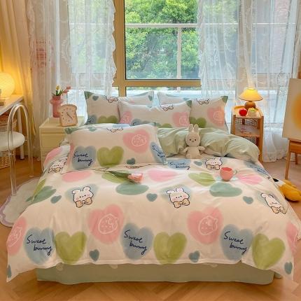 91家纺网 家纺一手货源 找家纺 金鑫汇 2023新花型上市喷气面料全棉四件套心心念念