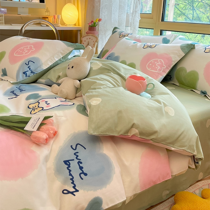 91家纺网 家纺一手货源 找家纺 金鑫汇 2023新花型上市喷气面料全棉四件套心心念念