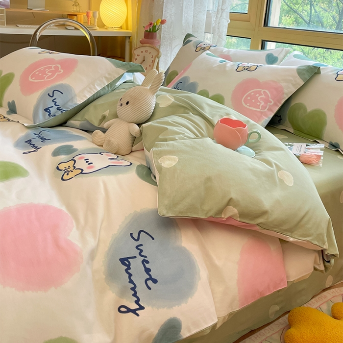 91家纺网 家纺一手货源 找家纺 金鑫汇 2023新花型上市喷气面料全棉四件套心心念念