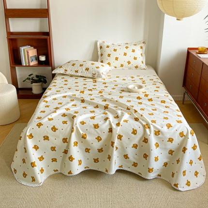 91家纺网 家纺一手货源 找家纺 （总）萌宝 2025老粗布新款纯棉细纱三枚缎卡帆布花边款软凉席床单提供买家秀