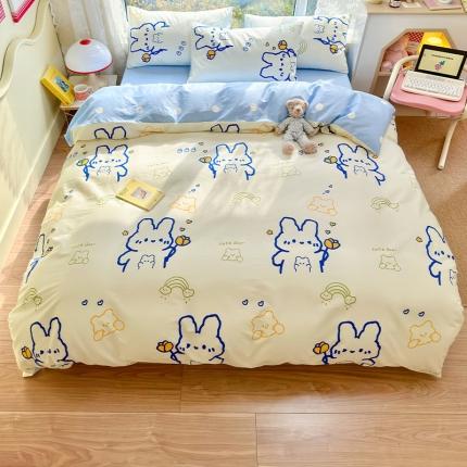 91家纺网 家纺一手货源 找家纺 瑞莱 2023春夏新款全棉印花四件套-卡通系列（第二批）奶油小白