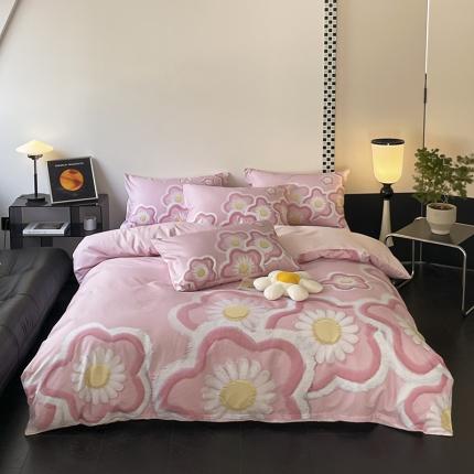 91家纺网 家纺一手货源 找家纺 帅露 2023新款长绒棉数码大版印花居家风四件套  春田花花