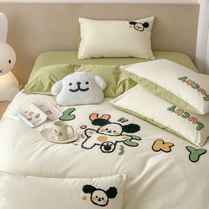 91家纺网 家纺一手货源 找家纺 （总）澳梵家居 2023新款【是修狗呀】系列 全棉大版毛巾绣四件套