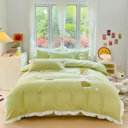 91家纺网 家纺一手货源 找家纺 （总）麦朵家居2023新款毛巾绣花边款四件套幸福兔系列